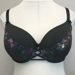 Cacique Rainbow Metallic Embroidery Lace Boost Balconette Bra - Size 42DDD